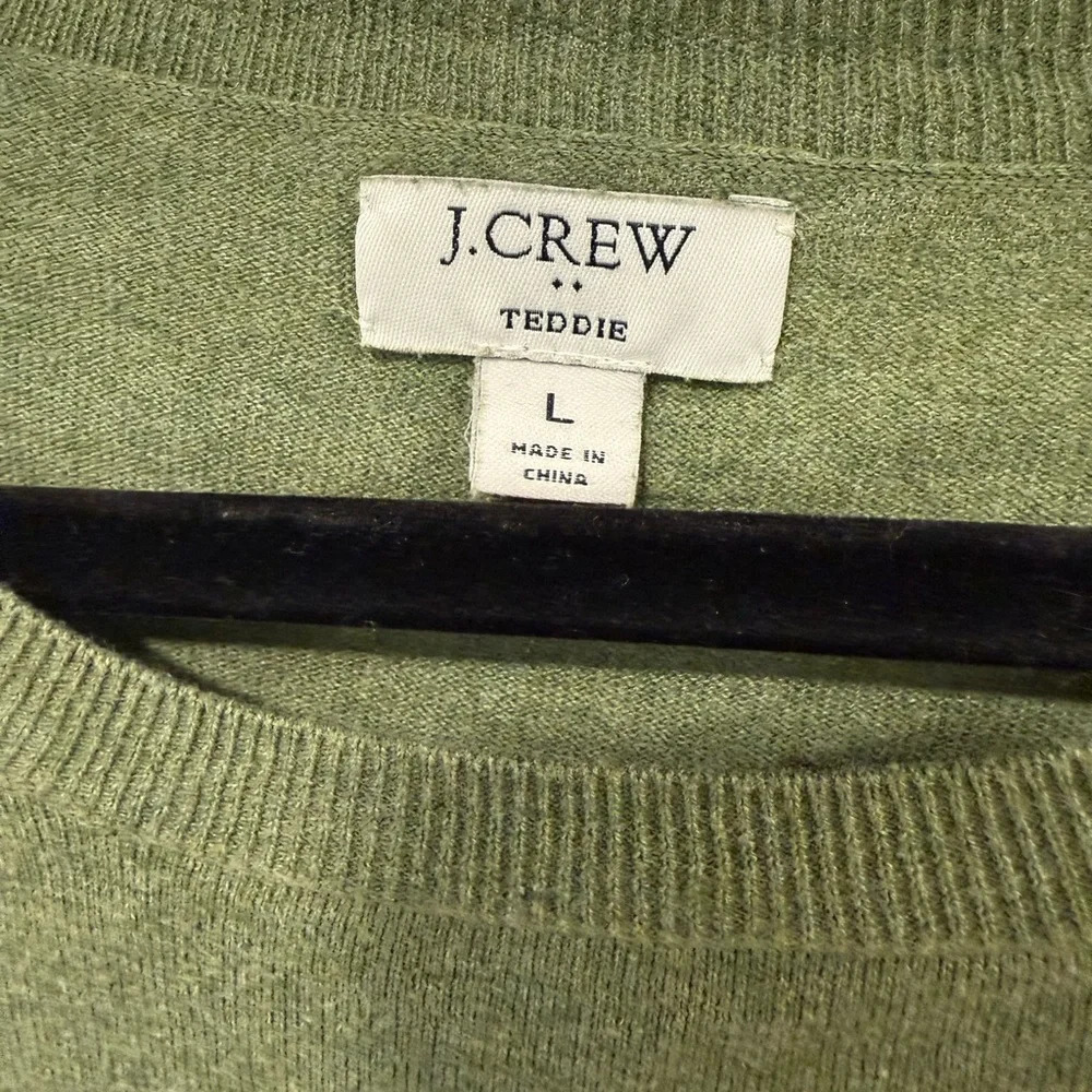 Jcrew Women’s Large Teddie Cotton Sweater green crew neck long sleeve - Picture 2 of 3